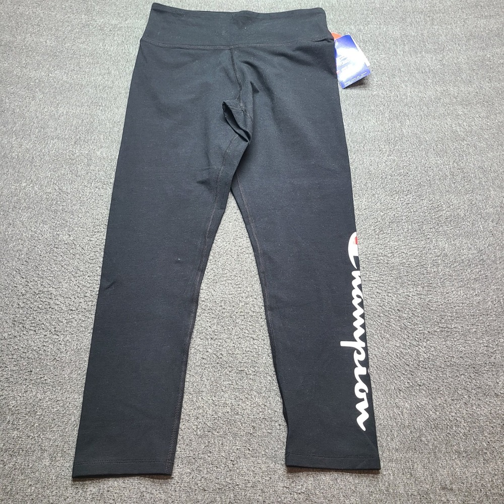Champion Leggings Womens L Black NEW Script Logo High Rise Exercise Gym Yoga